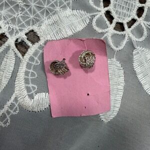Vintage Silver Tone Textured Love Knot Stud Earrings Woven Design Post Backs